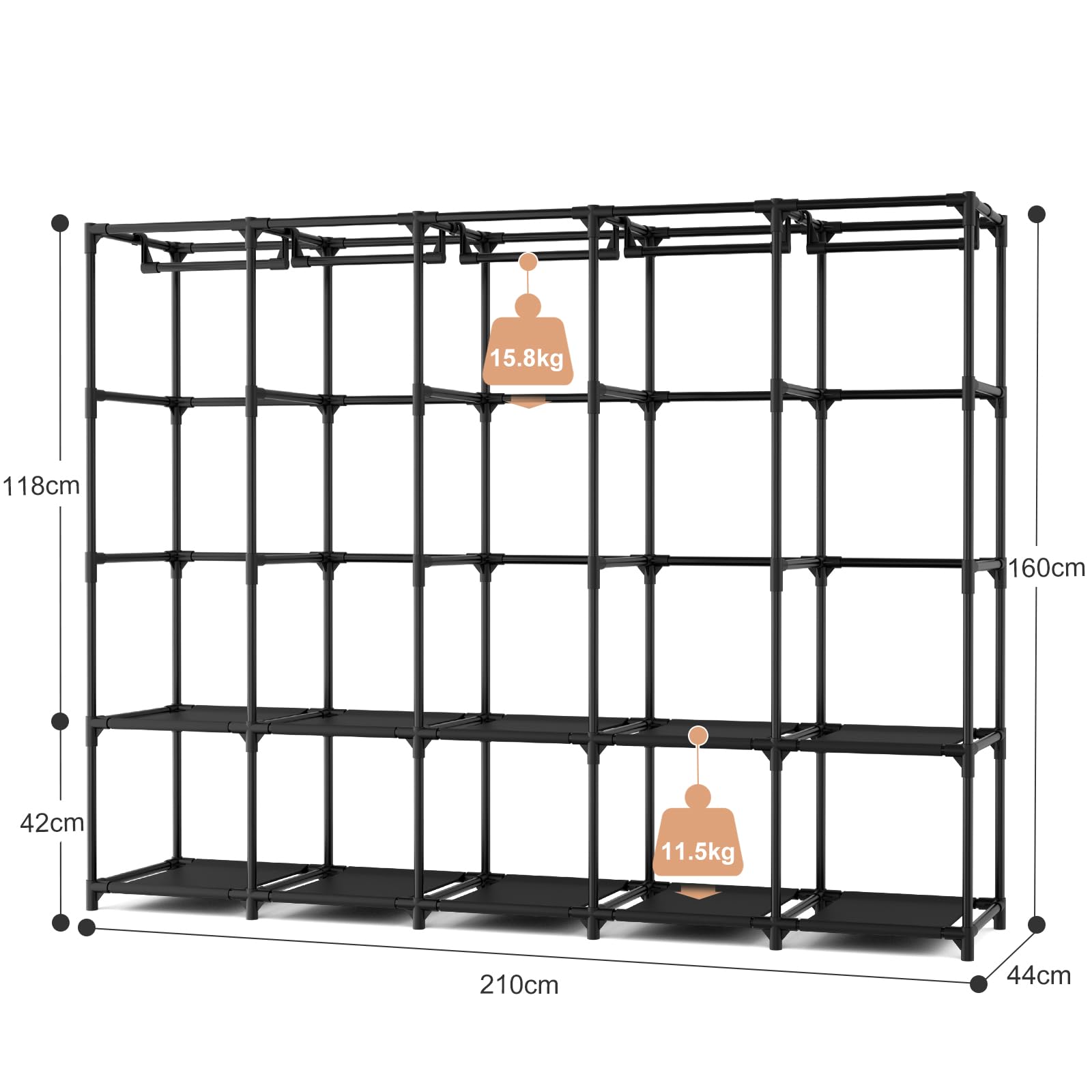 Vicye Armoire Chambre Adulte Tissu, Penderie Vetement Grande Capacité 210 cm Largeur, Dressing Penderie avec Housse, 10 étagères de Rangement et 5 Barres, Garde Robe Adulte Robuste pour Dressing