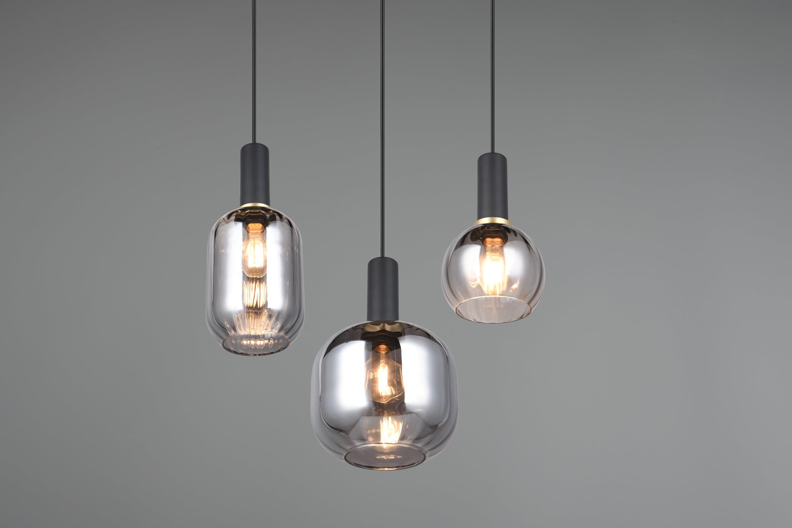 Trio Leuchten Pendelleuchte Diva 319830332, Metall Schwarz matt, Glas Chrom bedampft, exkl. 3x E27
