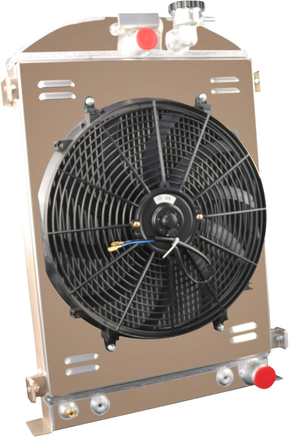 ALLOYWORKS 4 Row Aluminum 28" Core Radiator + Shroud Fan For 1935-1936 Ford Model A Chevy V8