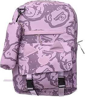 accessories shop Fabric Unise Large Zipper Backpack With Separate Pencil Case And Zipper Front Pocket For Kids - Purple