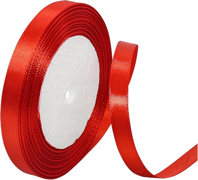 Red Satin Ribbon 10mm, 22M Solid Colors Fabric Red Ribbon for Crafting, Gift Wrapping, Balloons, DIY Sewing Project, Hair Bows, Xmas, Valentine, Presents Bouquets Floral Wedding & Cake Decoration