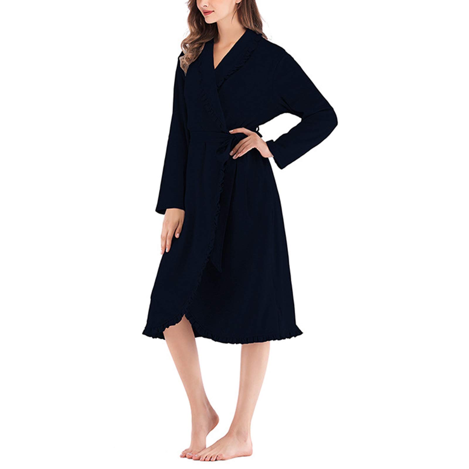 Chemise de nuit douce avec dentelle en coton peignoir pyjama femme noir M