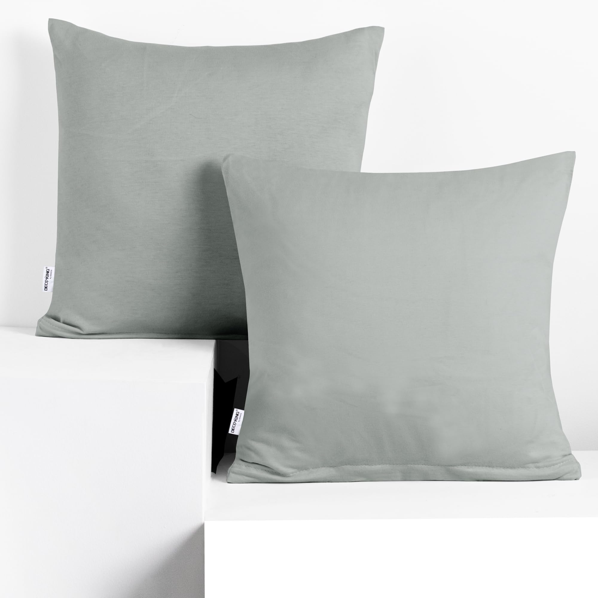 DecoKing 2 Fundas de cojín de 50 x 50 cm, Jersey 100% Algodón Peinado, Cremallera, Acero, ámbar