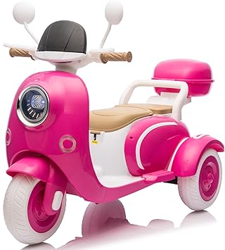12V 2-Seater Kids Ride On Motorcycle, Rechargeable Battery Powered Electric Motorcycle, Off-Road Motorcycle with 3 Wheels, Storage Trunk, Built-in Music for Boys and Girls Outdoor, Rose Pink