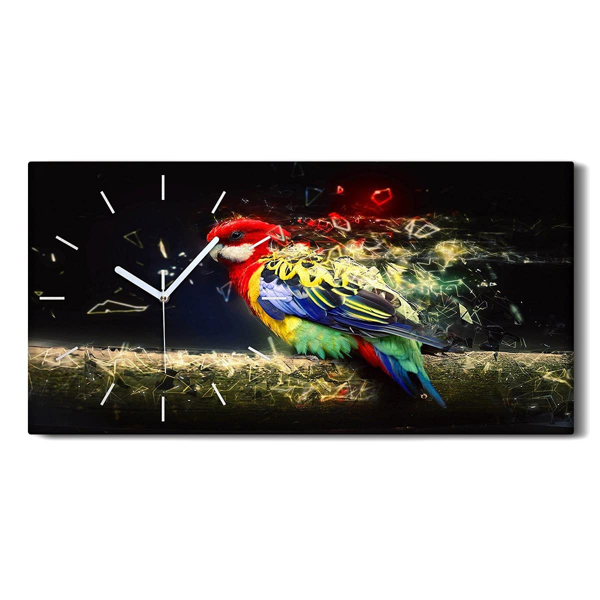 Horloge sur Toile Salon Chambre 60x30cm Art Moderne Perroquet Silencieux