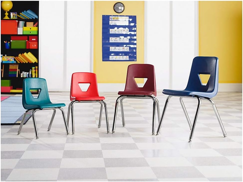 Lorell Classroom Student Stack Chairs, 18"H Seat, Navy/Silver, Set of 4