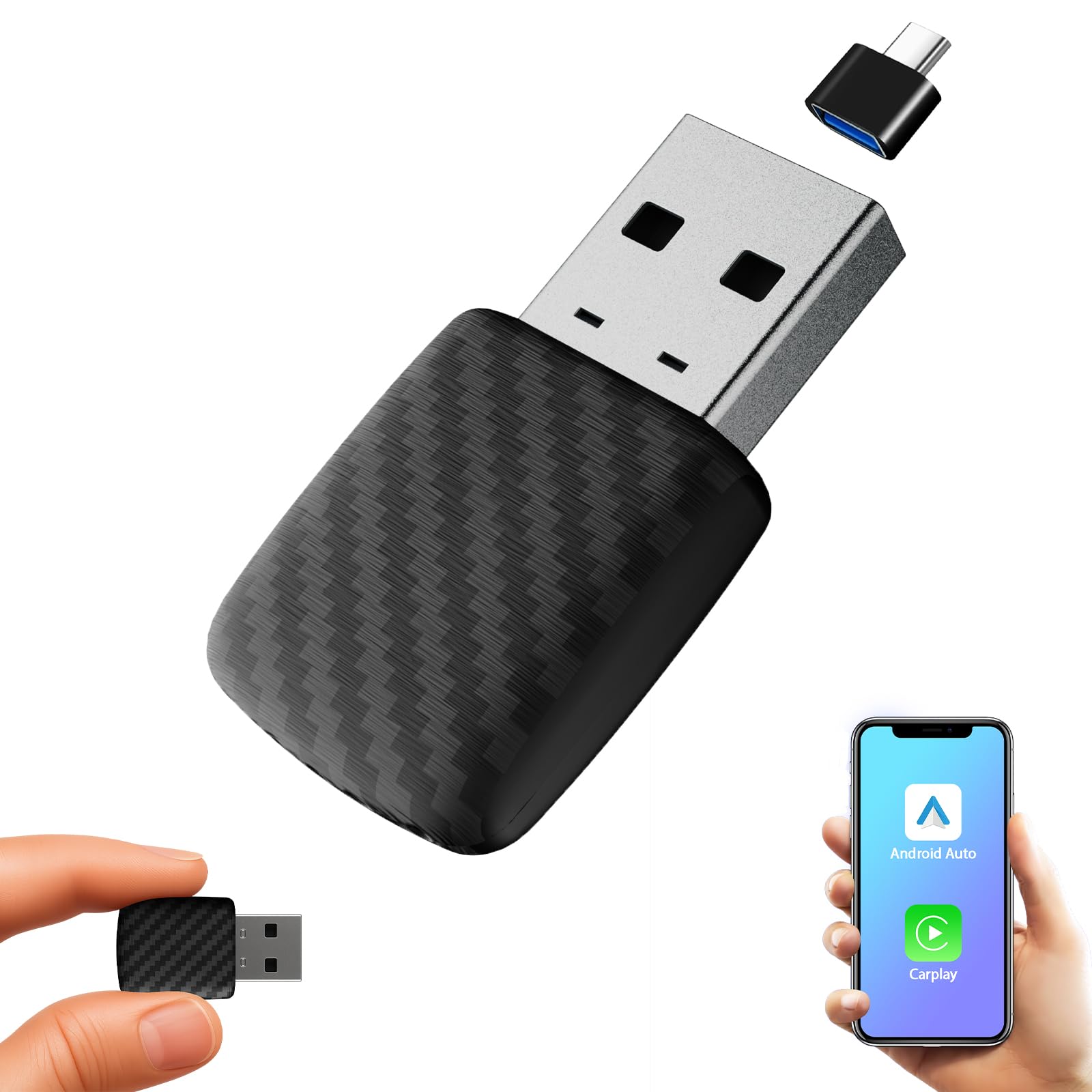 Sunweyer Wireless CarPlay & Android Auto Dongle 2 IN 1 Scatola di Connessione Automatica, Porta USB di Tipo C, Supporta Aggiornamenti Online Adattatore Cablato a Wireless (Mini S28)