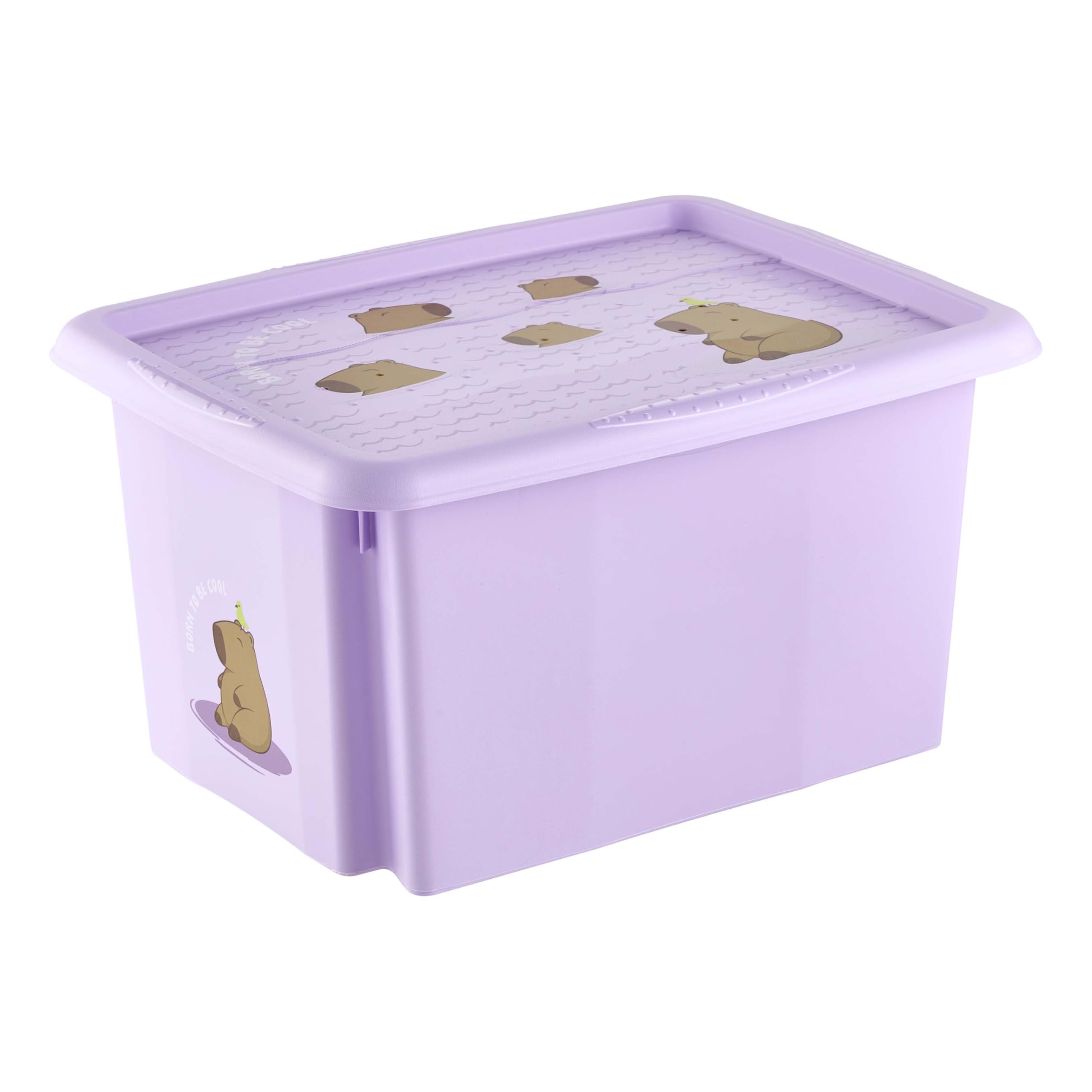 keeeper karolina storage box with lid, 15 l, rotatable and stackable, design: Capybara, for children, Violet (Soft Purple)