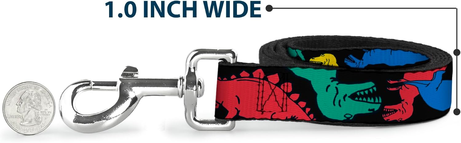 Buckle-Down Pet Leash - Dinosaurs Black/Multi Color - 6 Feet Long - 1.5" Wide