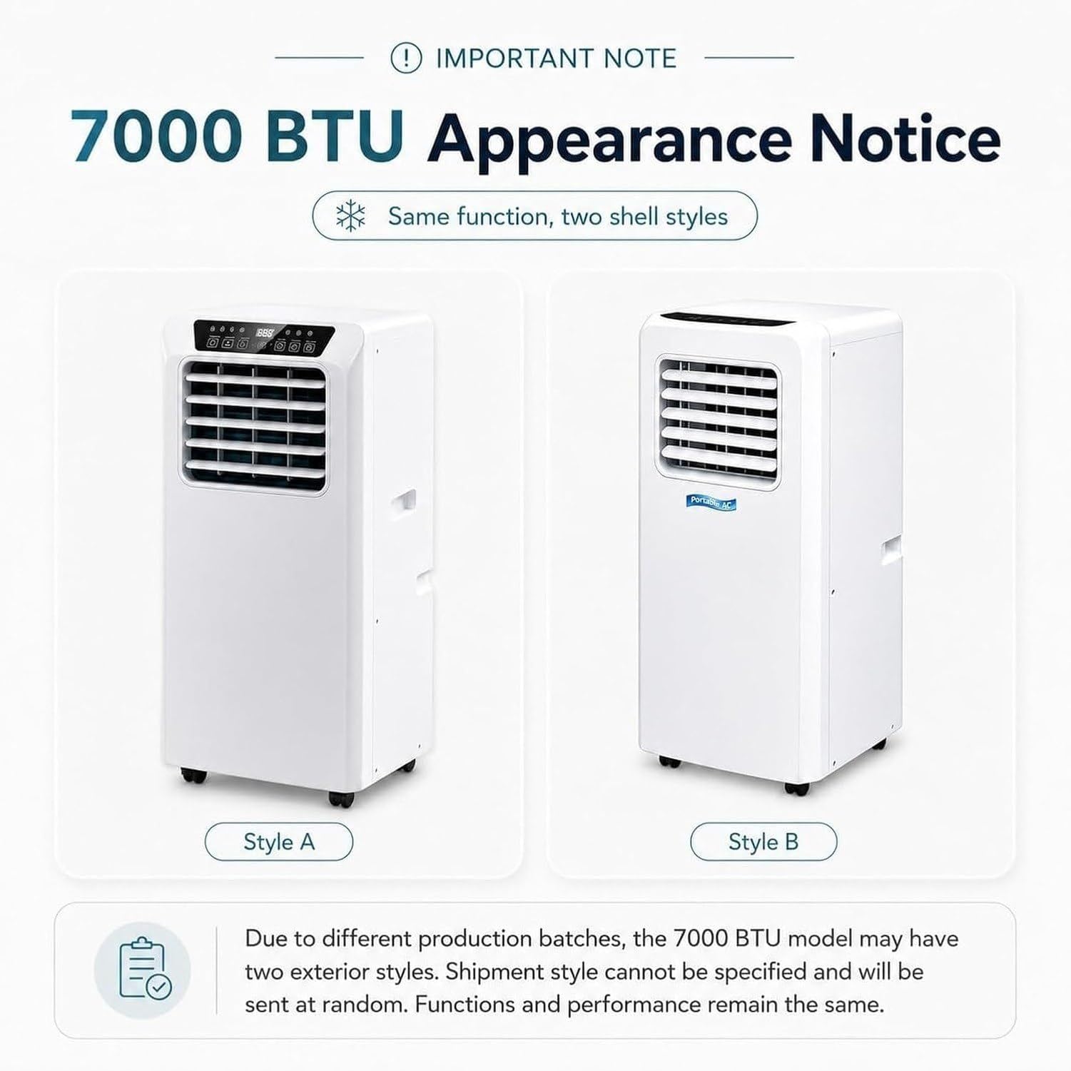 Aire Acondicionado Portátil 9000 BTU 3 en 1 con Deshumidificador, Ventilador y Temporizador de 12 Horas, Control Táctil, Asas Laterales para Habitación, 480 m³, 7000btu, 7000BTU