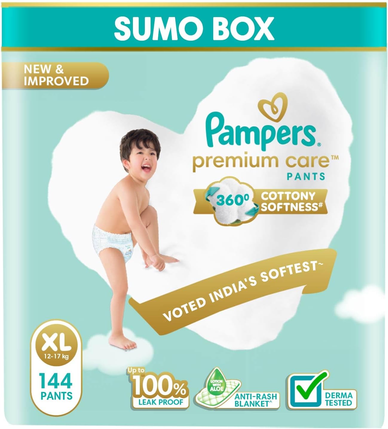 Premium Care Diaper | Pant Style Baby Diapers Extra Large Size, 144 Count | 360 Cotton Softness Diaper |Anti Rash Diaper with Aloe Vera and 100% Leak Proof Protection | (72 Count, Pack of 2)