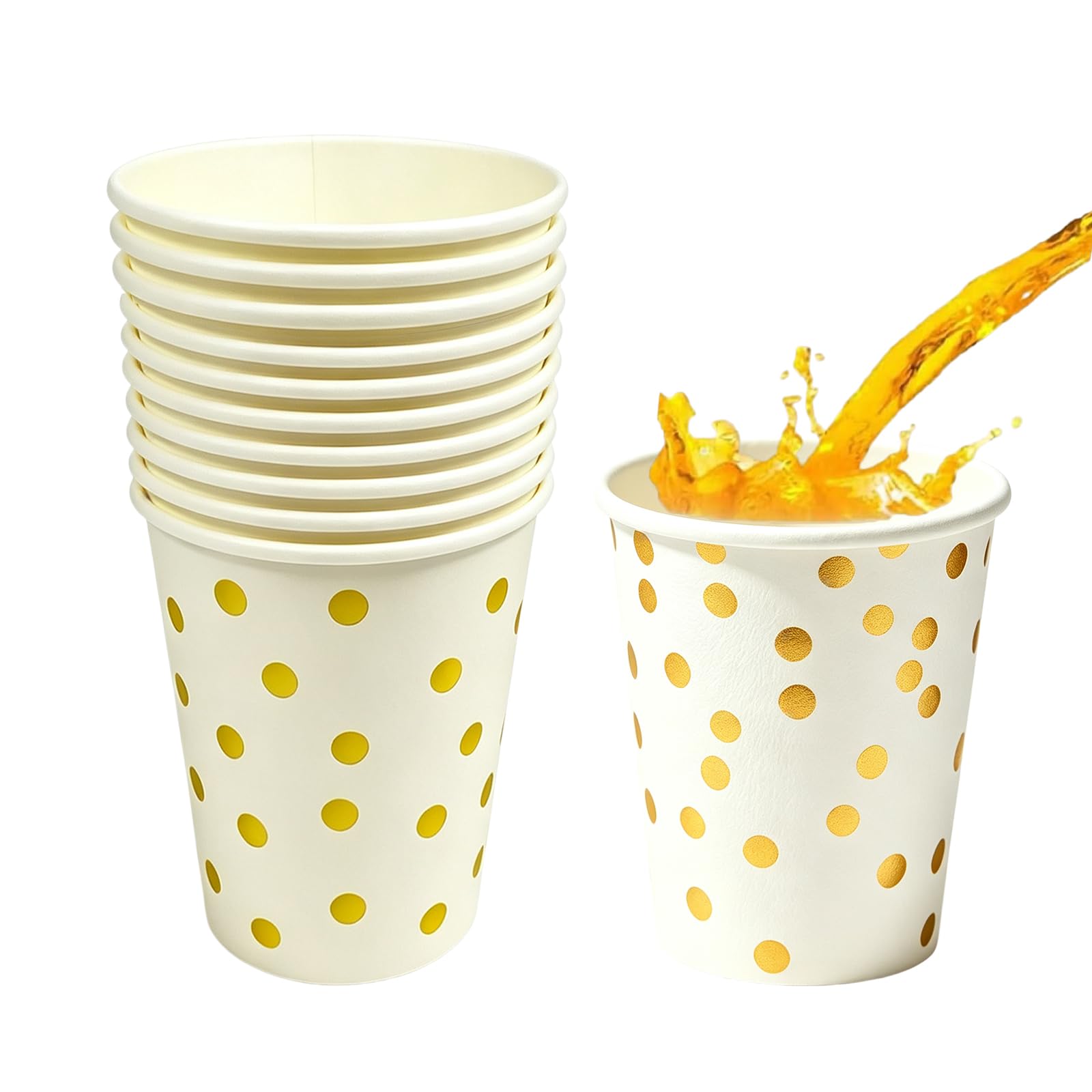 40pcs White and Gold Foil Polka Dots Paper,9oz Disposable Tableware Party Cups ｜Dot Paper Cups Party Drinking Cups for Birthday,Wedding,Picnic, BBQ,Bar,Restaurant and Party Supplies Table Decorations