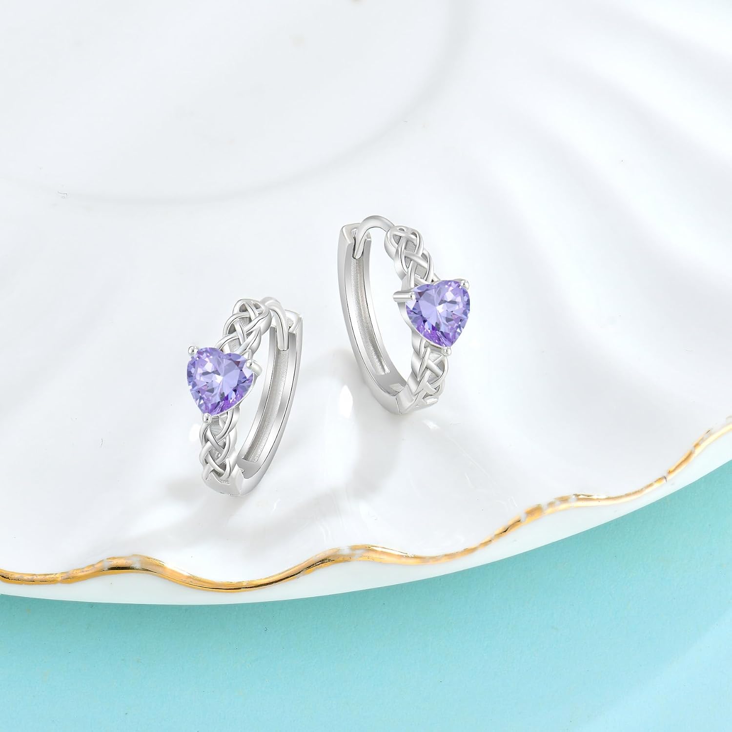 Celtic Knot Hoop Earrings 925 Sterling Silver Infinity Huggie Earrings with Birthstone Irish Jewelry Gifts for Women - Image 4