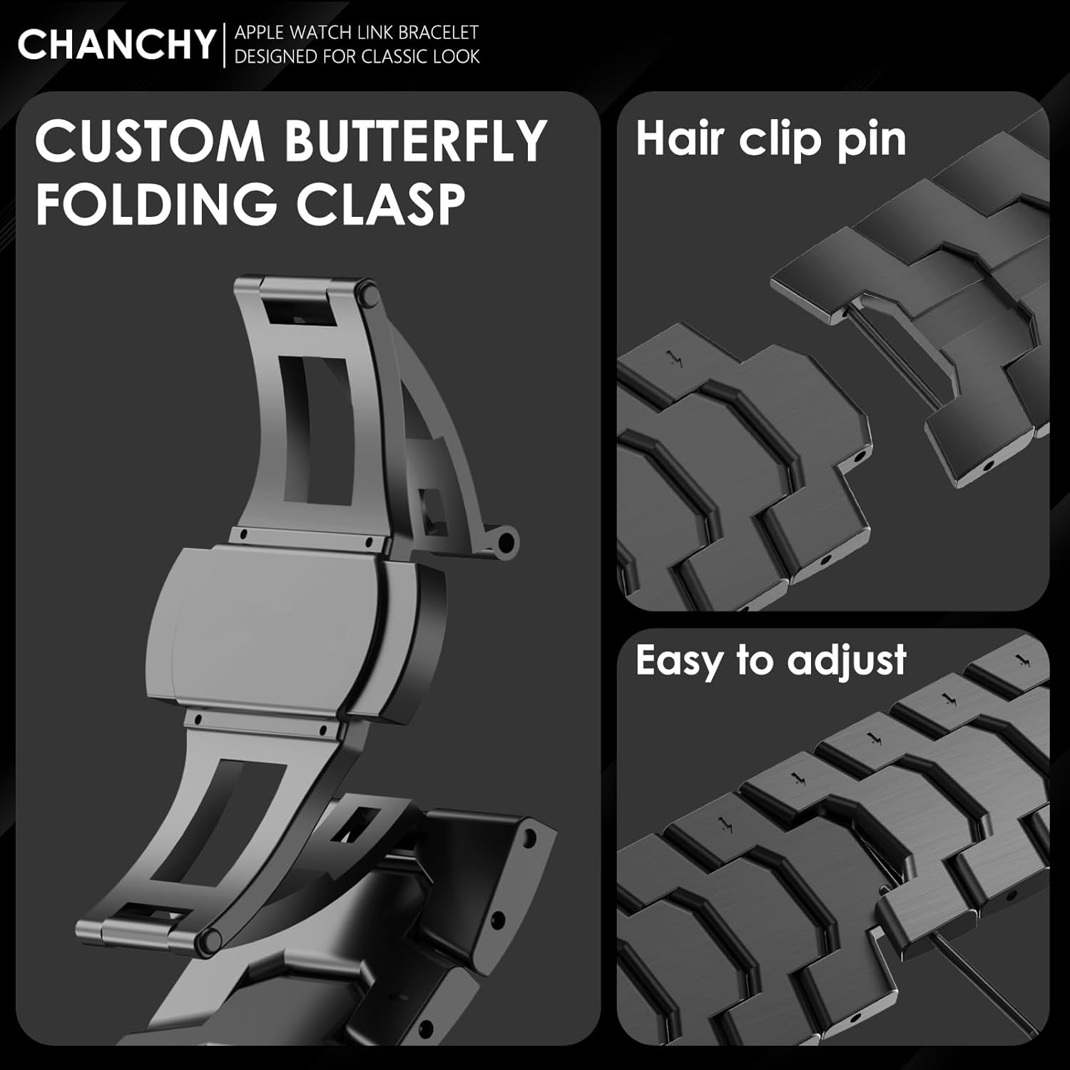 CHANCHY Stainless Steel Band for Apple Watch Band Apple Watch Ultra 3/2/1 Band 49mm, Series 11/10 46mm, 9/8/7 45mm, SE3/SE2/SE 6/5/4 44mm, 3/2/1 42mm, Metal Strap with Folding Clasp for Men, Titanium - Image 4