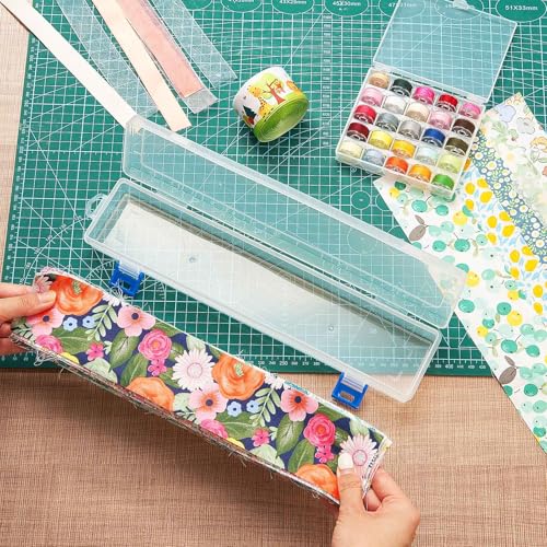 Image of Tioncy 4 Pcs 13 x 3 x 1.4 in Fabric Strip Case Jelly Cotton Fabric Patchwork Roll Storage Case Bulletin Board Border Bolt Storage Sewing Cloth Box for Cloth Strips Art Craft Organizer (Dark Blue)