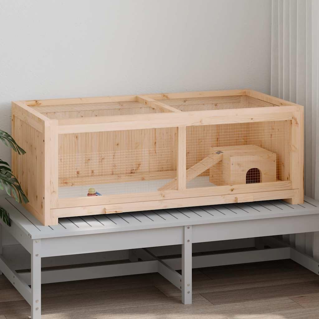 Jaula para hámster de madera maciza de abeto, 104 x 52 x 38 cm | Casa para roedores para el salón con techo plegable, malla de alambre y práctica bañera extensible para una fácil limpieza.