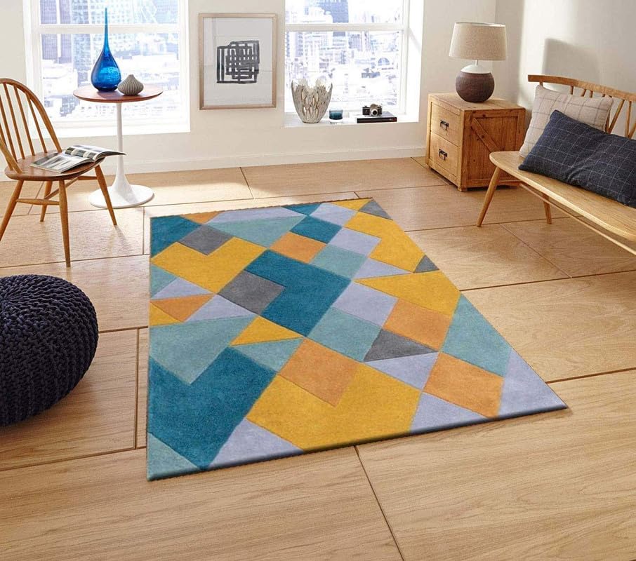 Image of Handmade Tuffted Pure Woollen Thick Geometrical Carpet for Living Room and Bedroom with 1.4 Inch Pile Height Size 2 x 6 feet Mult New FTE04
