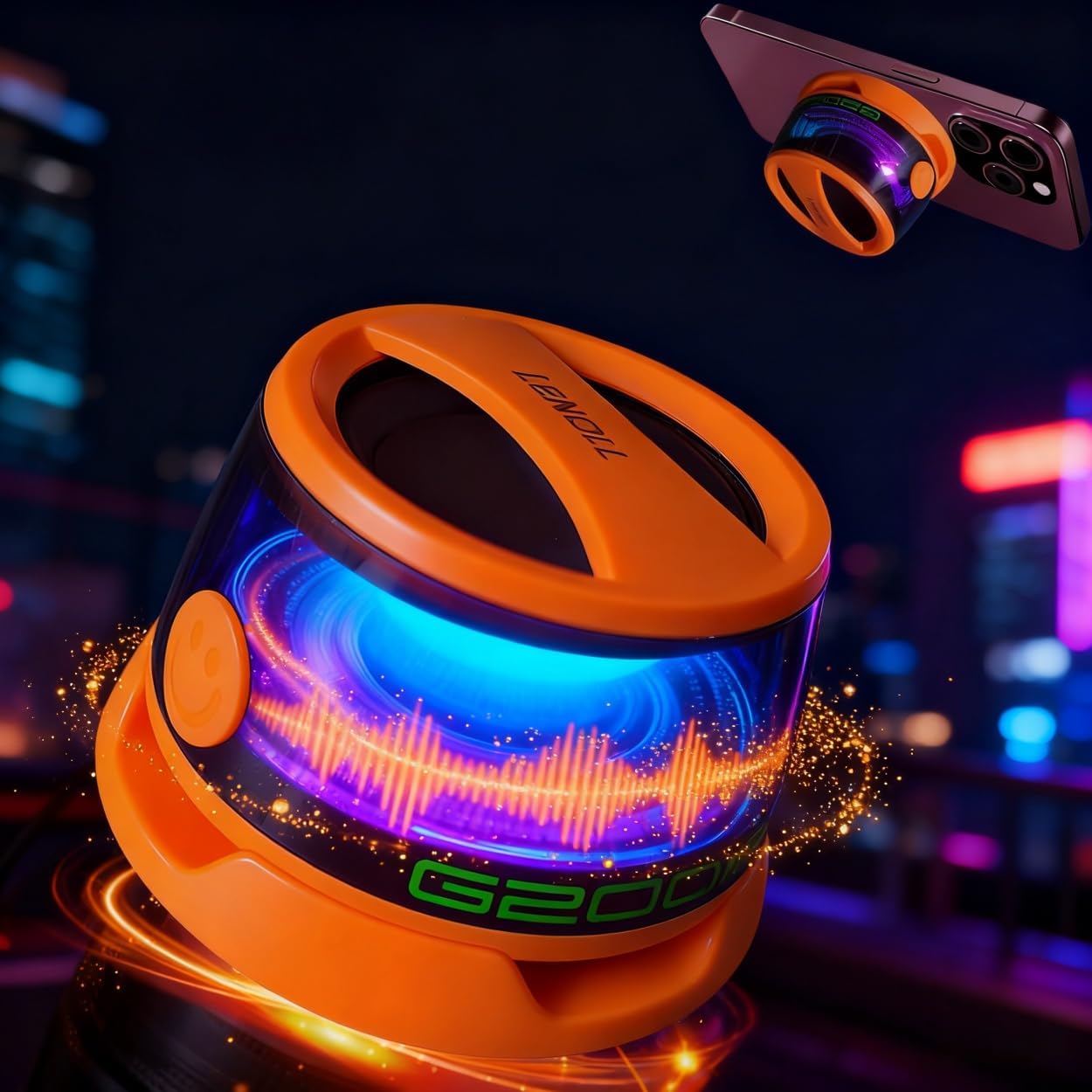 G200 Magnetic Bluetooth Speaker, Portable Wireless Mini Speaker with RGB Light Multi-Speaker Pairing,Phone Stand, for iPhone. Android, Party, Desk,Camping. 1 Orange Wireless Speaker - Image 5