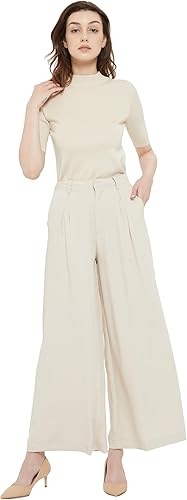 Miniatura 3 de Tronjori Pantalones largos palazzo de pierna ancha casual de cintura alta para mujer, tamaño regular