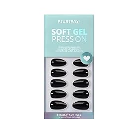 Black Press On Nails Almond - BTArtbox Short Press On Nails with Nail Glue, Fit Perfectly & Natural Reusable Stick On Nails in 16 Sizes - Soft Gel Glue On Nails Kit, Black Velvet