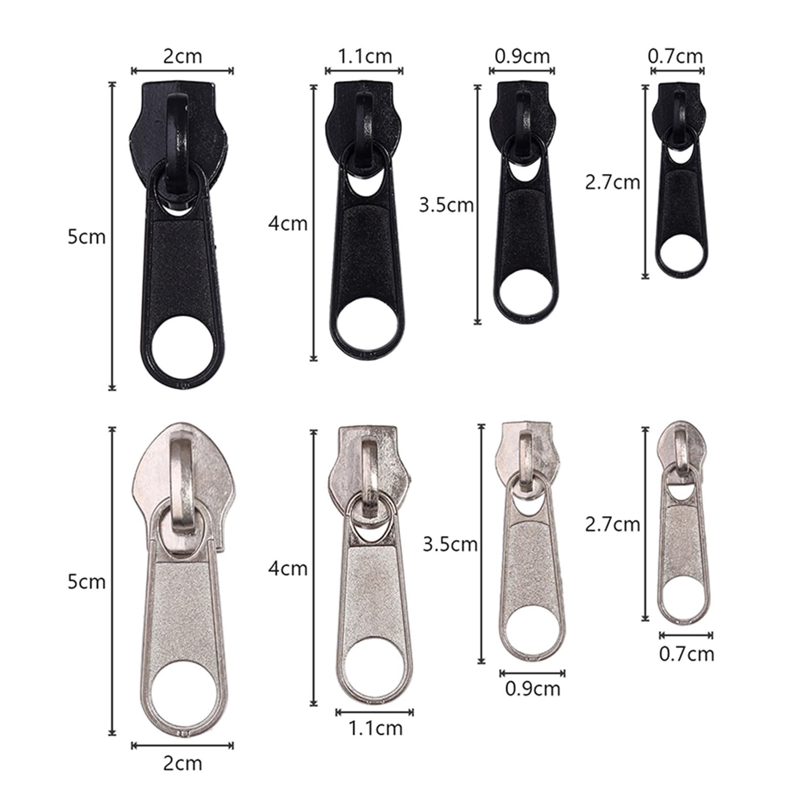 Tirones para deslizamientos de cremallera de metal 8 Uds. Cremalleras de Metal, cremalleras de nailon, chaqueta, bolso, monedero, bolsillos, reparación de cabezales de cremalleras, Kits de reparación,