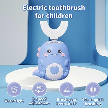 Kids Electric Toothbrush U Shaped, 360° Ultrasonic Toothbrush, Automatic Toothbrush with 4 Brushs Head & 3 Cleaning Modes, Ipx7 Waterproof, for Boys and Girls Age 2-12