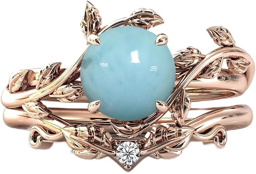 Gemstone Engagement Ring 1ct Gemstone and Moissanite Wedding Ring Sets for Women Art Deco Vine Leaf Gemstone Ring Bridal Sets Gemstone Engagement Ring Set Anniversary Promise Ring