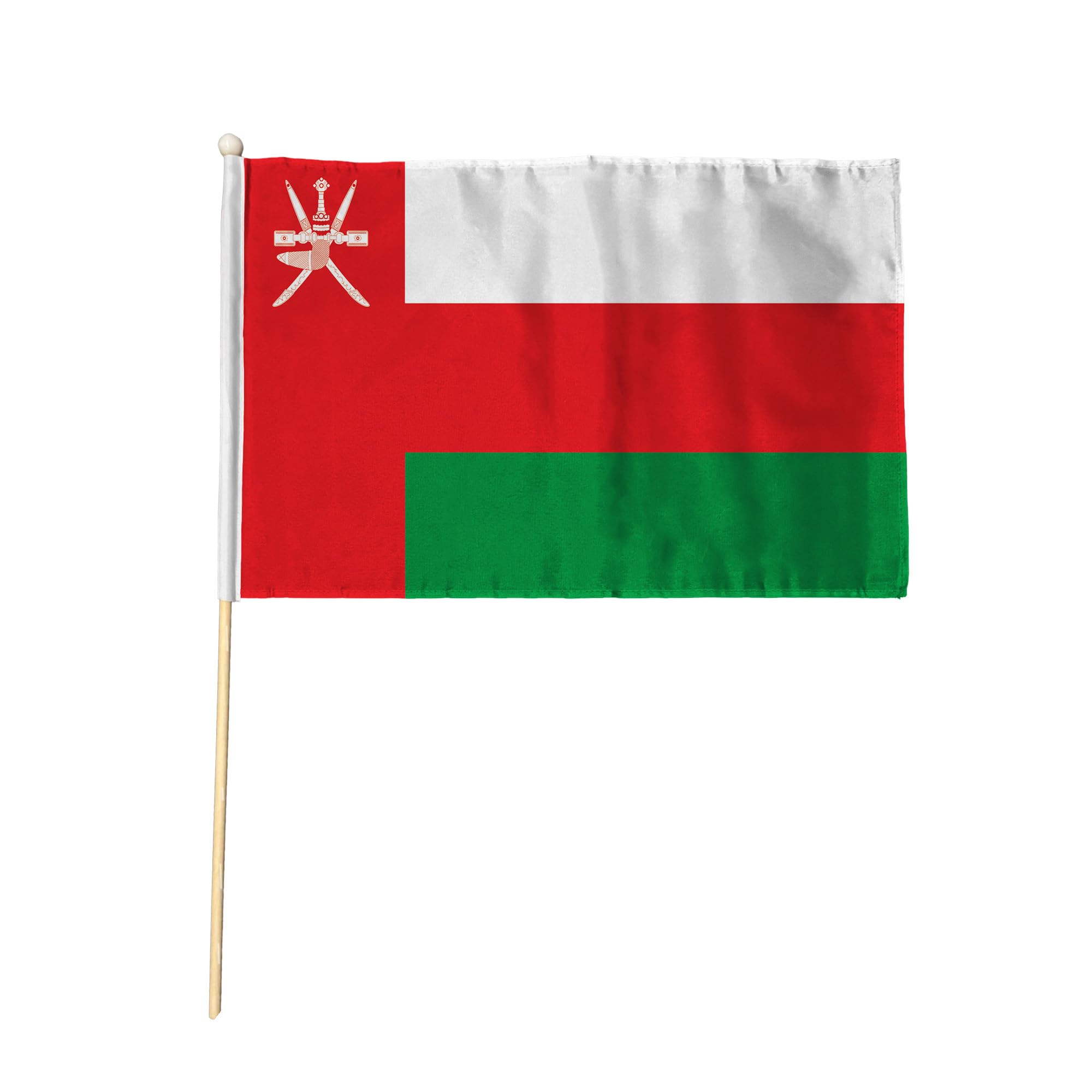 Flagtex Oman Pack of 12 Hand Waving Flag (18x12 Inch Large) - Premium Wooden Stick Hand Flag Big Size Natural Wood Pole Omani National Flag Events Parades Celebrations International Sports — image 1