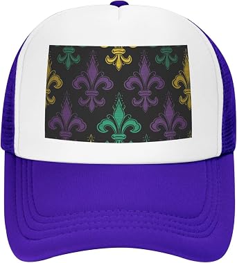 Mesh Trucker Hat Snapback Baseball Cap for Men Women Adjustable Snapback Hat 3D Fleur De Lis Mardi Gras Ball Cap