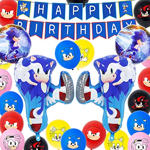 Sonic The Hedgehog Party, 40PCS Sonic Geburtstagsfeier Dekoration, Sonic The Hedgehog Luftballons Sonic Folienballon Sonic Geburtstag Dekorationen für Kinder Geburtstag Party Cover