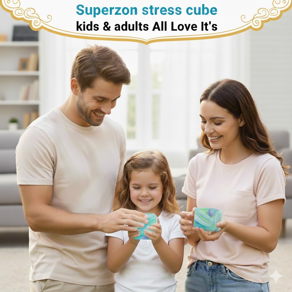 Stress Cube Squishy – Gel Ice Cube Fidget Toys for Anxiety Relief, Sensory & Focus – Soft Squishy Stress Ball Cube for Kids & Adults 2.25inchi (Green&Blue) - Image 2