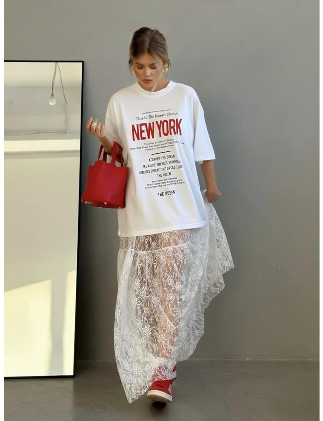 Perbai Damen Sexy Sheer Spitzenrock Hohe Taille Floral Stickerei Rüschen A Linie Lange Maxi Strandröcke