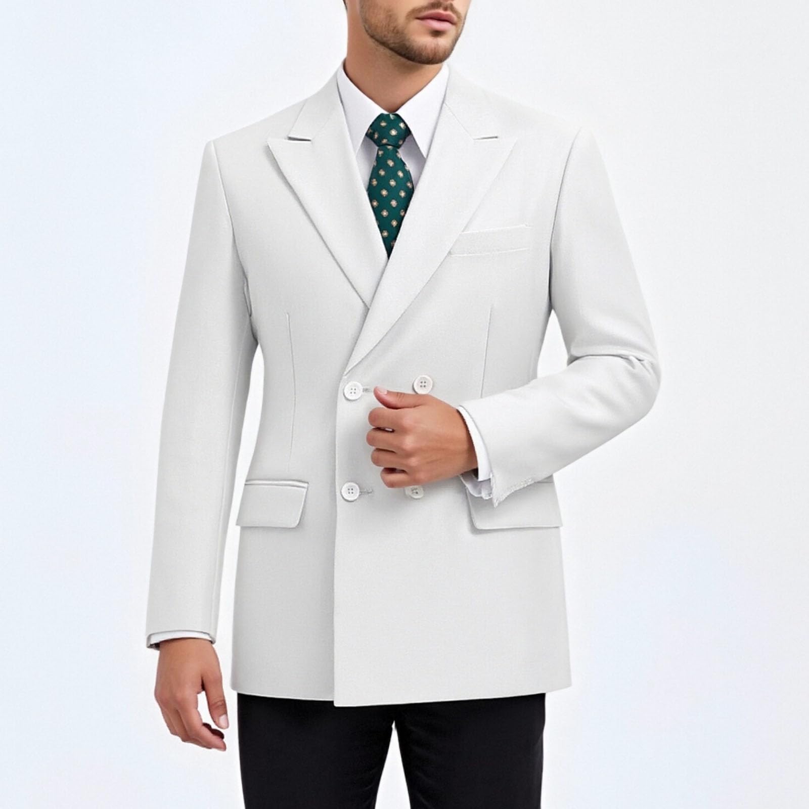 Traje de Negocios Cruzado para Hombre, Corte Entallado, Estilo Deportivo, Chaqueta con Solapa de Muesca y Botones Dorados.