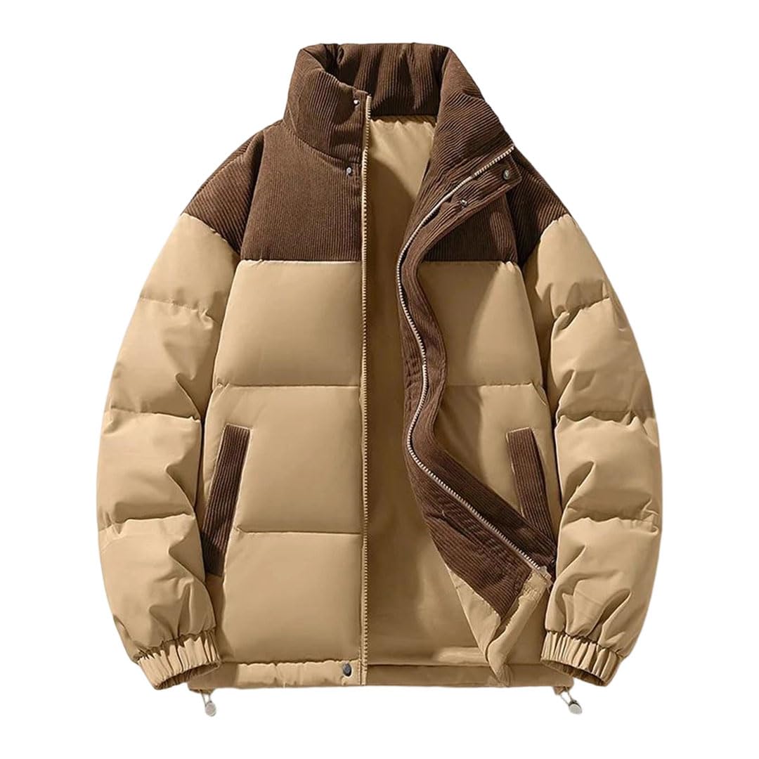 Doudoune courte patchwork duvet de canard blanc homme col montant veste hiver