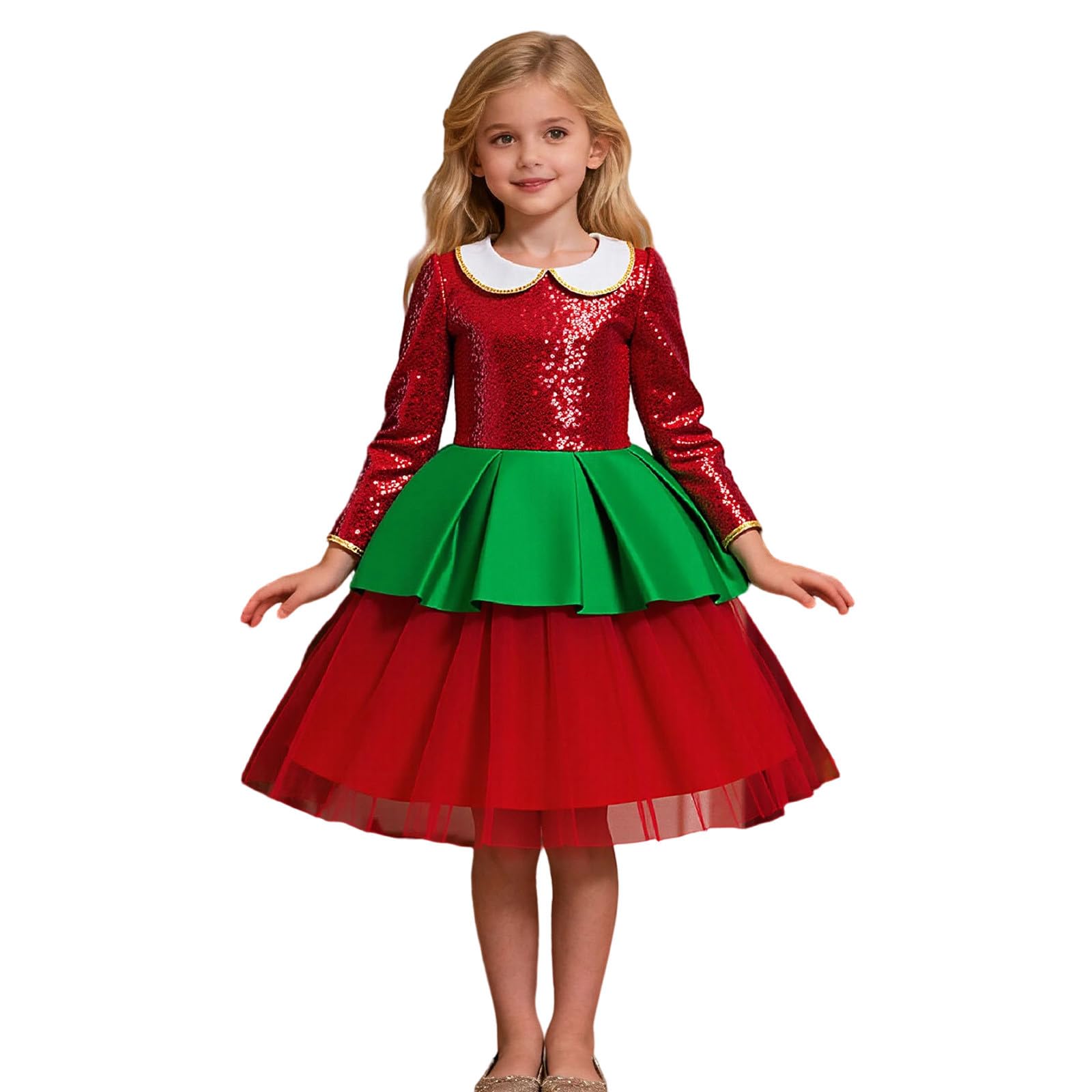 Tutu Danse Classique Fille Jupon Robe Enfant Fille De Toutes Saisons Robe Manches Longues Pailletée Noël – Tenue Scintillante De Concours Et Gala, Idéale pour Photos Et Célébrations Familiales