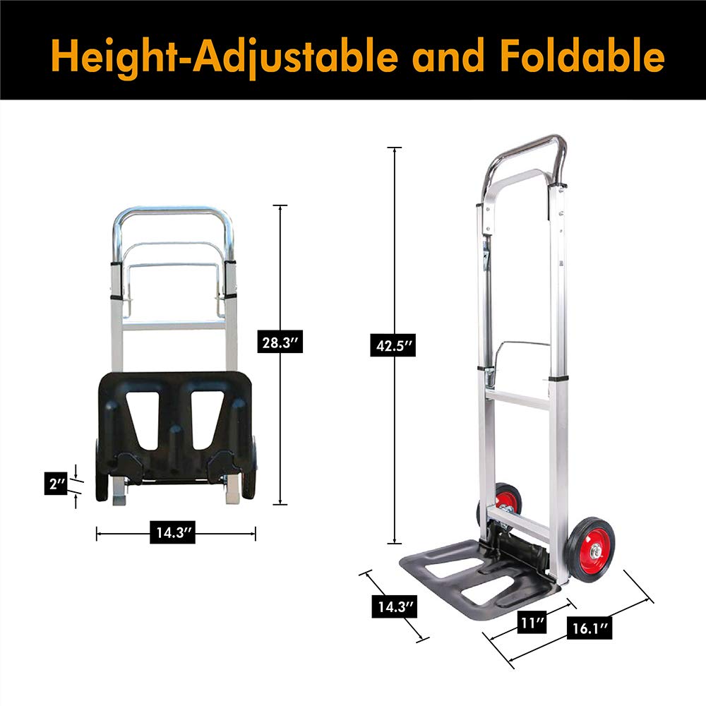 LEADALLWAY Aluminiowy wózek ręczny z kołami 15 cm o udźwigu 100 kg
