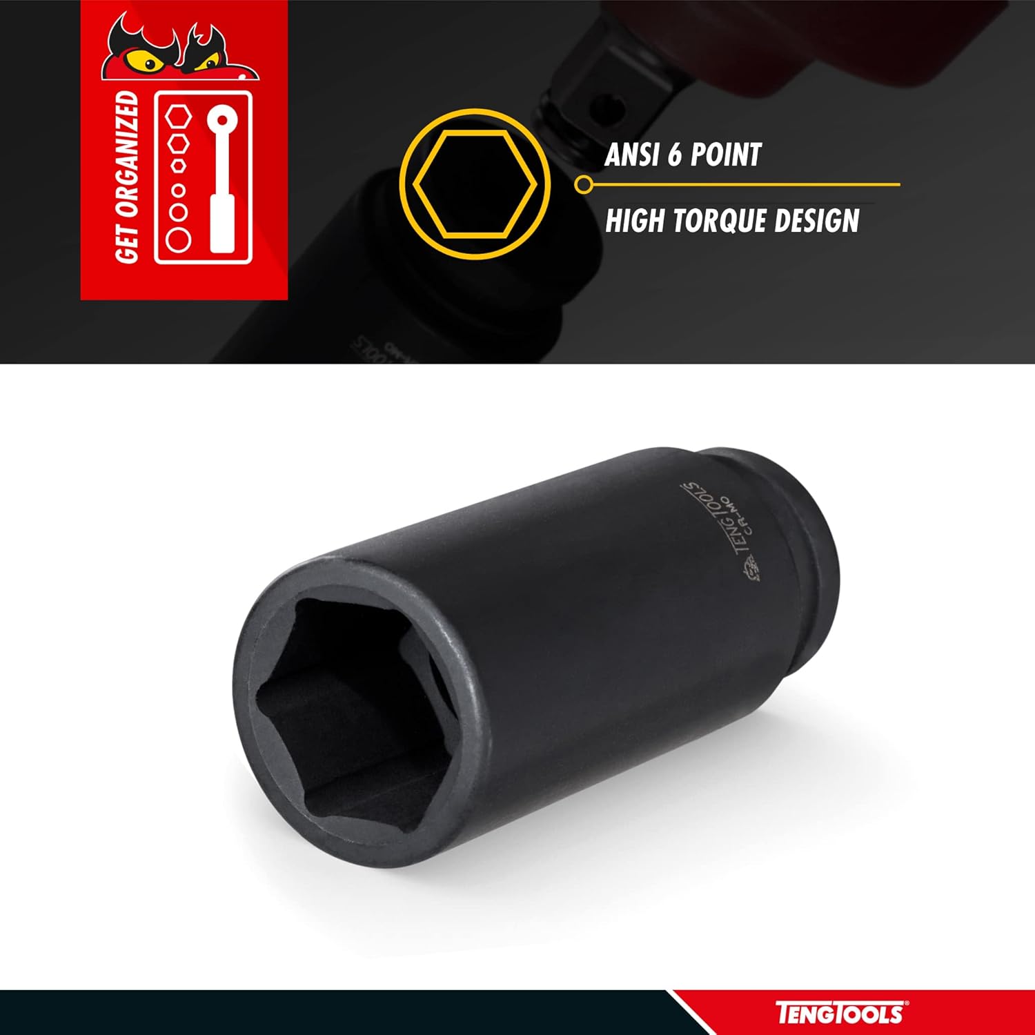 Teng Tools 10MM 3/8 Inch Drive ANSI 6 Point Metric Deep Chrome Molybdenum Impact Socket | Mechanic Tool | Hand Tool - 980610-C