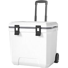AZOUTDOOR 38/48 Quart Insulated Portable Rolling Cooler with Wheels, Ice Chest Box with Cup Holders Keeps Ice Cold up to Days for Camping, Picnic, Fishing, Boat, Barbecue