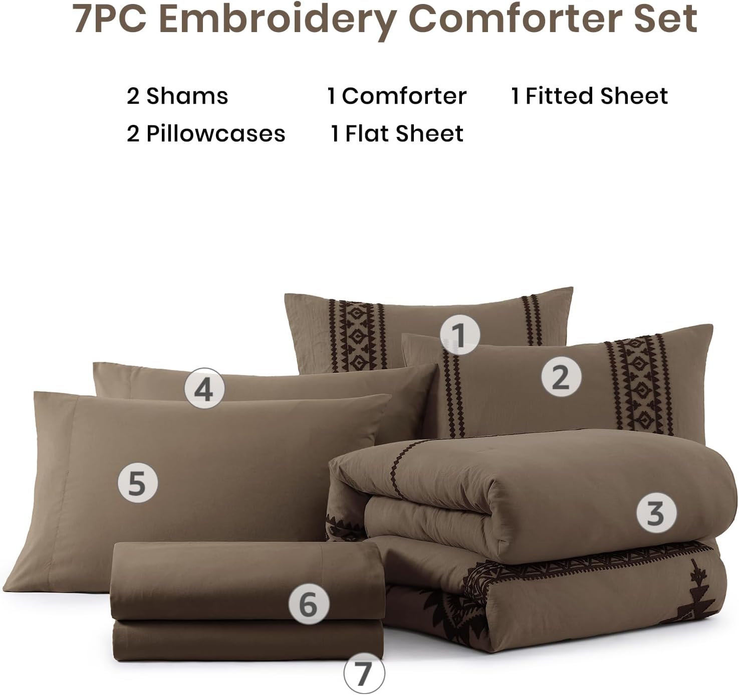 MaiRêve Embroidery Queen Size Comforter Set Taupe Grey, Boho Farmhouse Western Bedding Set 7 Pieces, All Season Bed in A Bag Comforter Set with Sheets, Pillowcases & Shams - Image 7