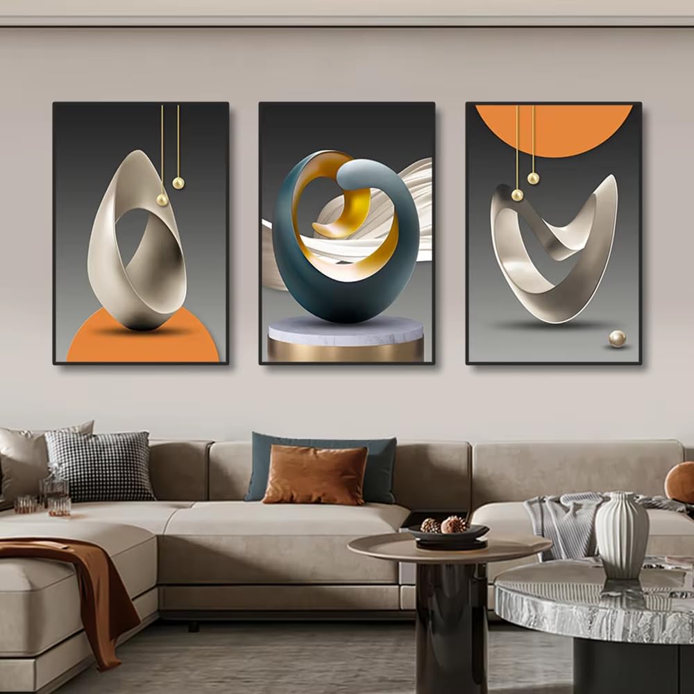 IHHGNB 3pcs Modern Geometric Wall Art Canvas Prints Abstract Artwork Paintings for Modern Living Room Bedroom Wall Decor Picture(60x80cm(24x31in) x3/No frame)