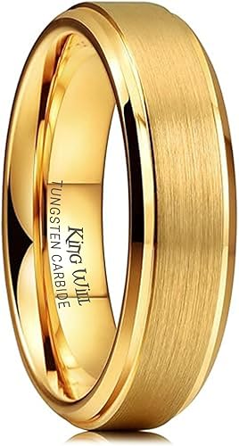 King Will Anillo de boda de carburo de tungsteno para hombres y mujeres, 532, 1564 y 516 de pulgada de ancho, chapado en oro 14K, estilo mate