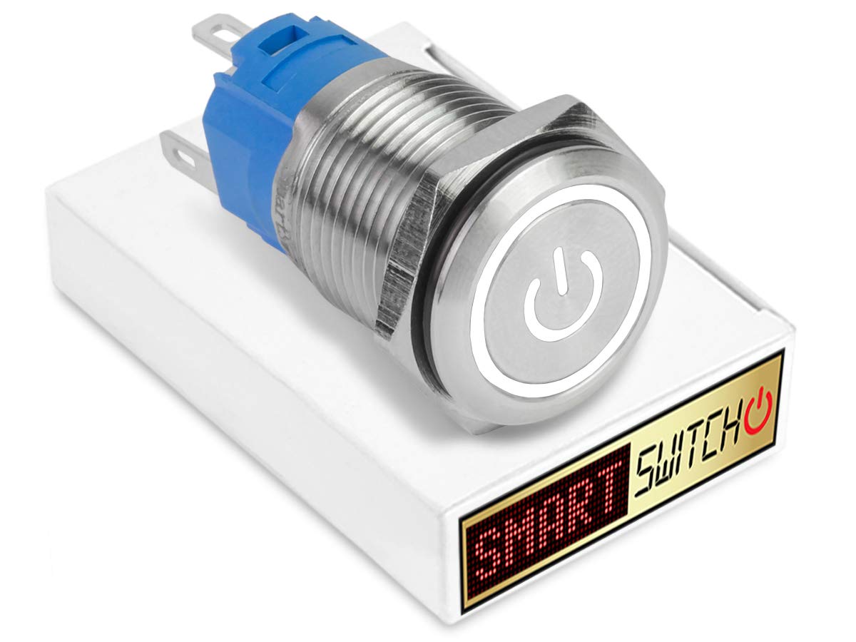 SmartSwitch 19mm Angel Eye Power Stainless Steel Momentary SPST Push Button White LED Metal Switch AE19