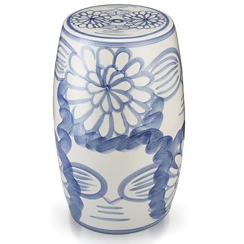 17" Ceramic Garden Stool Blue and White Gardening Stool Decorative