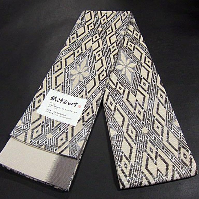 米沢　宝来屋　近賢織物　紙こぎん　紙布　こぎん刺し　袋帯　市松 Amazon | [宝来織] 半幅帯 紙こぎん四寸 -30B- 米沢織 長尺 絹