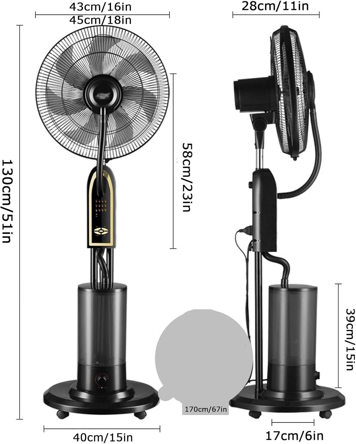 Ventilador de nebulización de pedestal de 3 velocidades de alta velocidad de enfriamiento oscilante para patio, ventilador de soporte al aire libre impermeable con operación tranquila y movilidad para