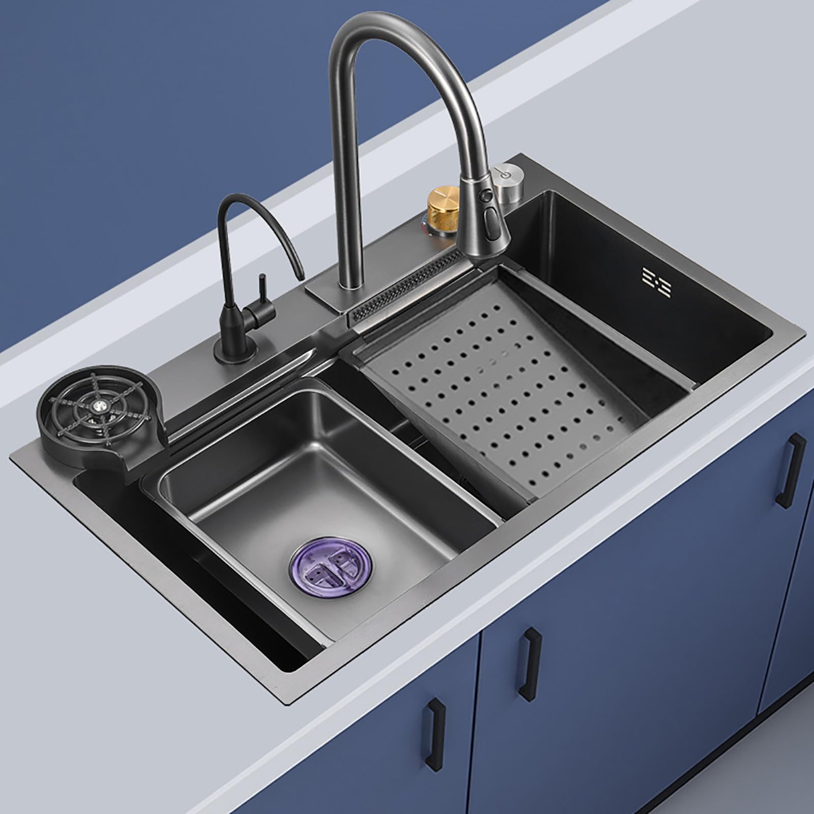 Fregadero de cocina doméstico y comercial de 75x45 cm con grifo negro