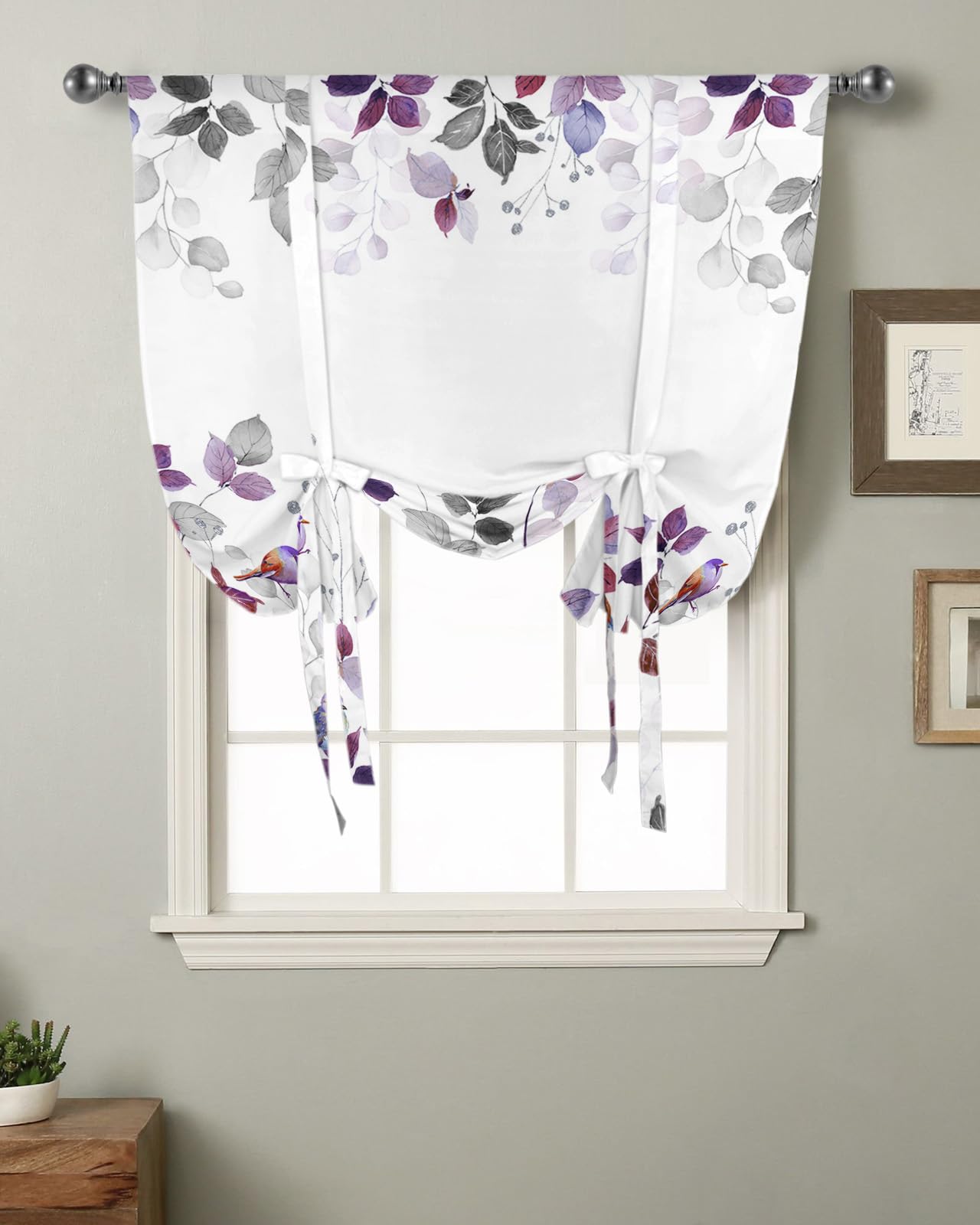 Yukro Tie Up Curtains Window Shades, Rustic Rod Pocket Tie Up Window Shade, Adjustable Balloon Curtain Shade for Blinds Kitchen Bathroom, 1 Panel, 34