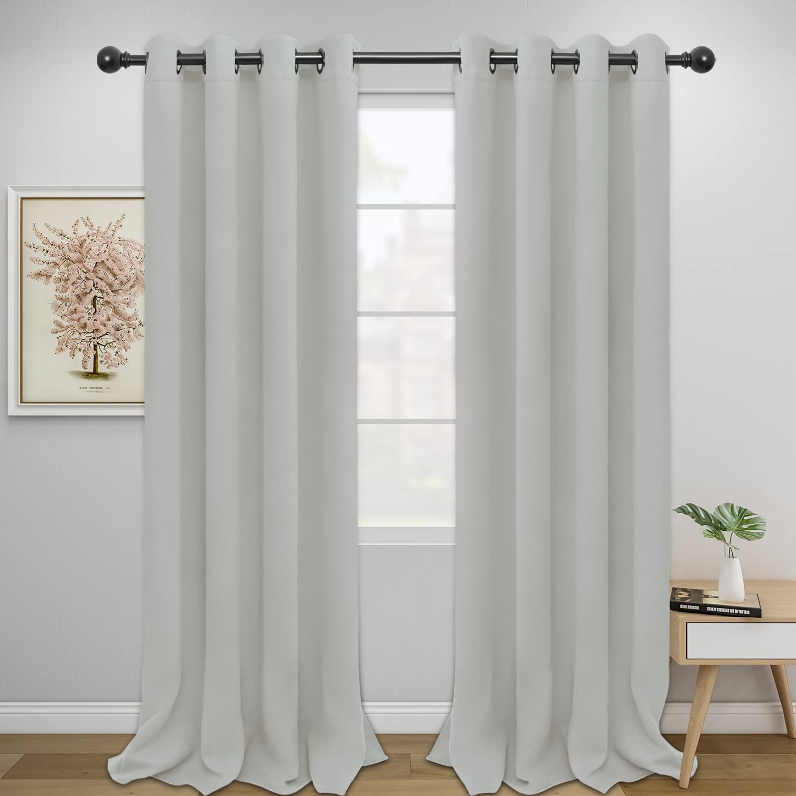 Easy-Going Blackout Curtains for Bedroom, Solid Thermal Insulated Grommet and Noise Reduction Window Drapes, Room Darkening Curtains for Living Room, 2 Panels(52x108 in, Greyish White) — image 1