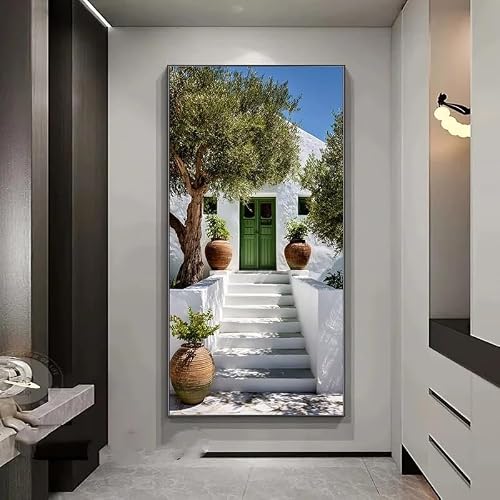 GOSRD Canvas Art Island Villa Style White Building Modern Prints Painting Home Decor(30x60cm)