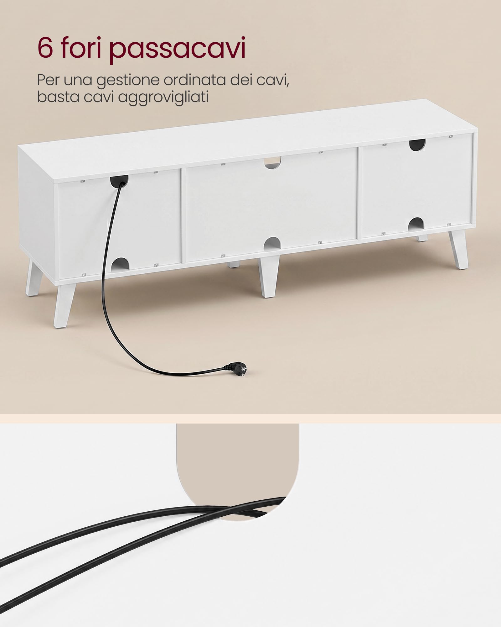 VASAGLE Mobile TV per Televisore fino a 65 Pollici, Armadietto per TV con 2 Ante, Ripiani Regolabili, Lungo 147 cm, per Soggiorno, Camera da Letto, Bianco LTV556W101